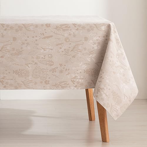 GAMUSI Tischdecke, schmutzabweisend, quadratisch, Jacquard, wasserdicht, 140 x 140 cm, Stoffgefühl, Beige Lärche von GAMUSI