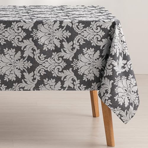 GAMUSI Tischdecke, schmutzabweisend, quadratischer Blumentisch, Jacquard, wasserdicht, 140 x 140 cm, Stoffgefühl, Anthrazit - Dama von GAMUSI