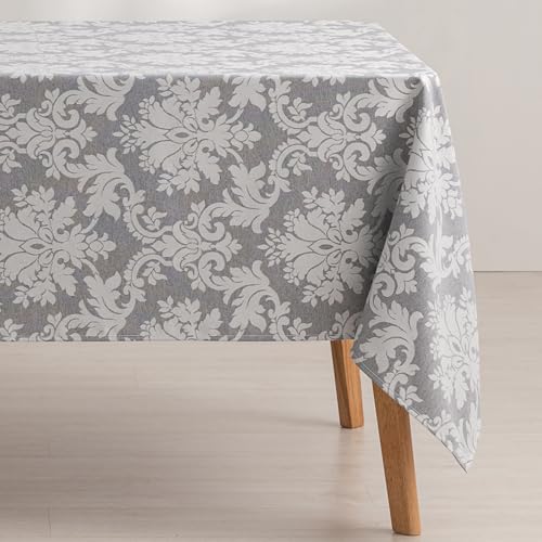 GAMUSI Tischdecke, schmutzabweisend, quadratischer Blumentisch, Jacquard, wasserdicht, 140 x 140 cm, Stoffgefühl, Grau von GAMUSI