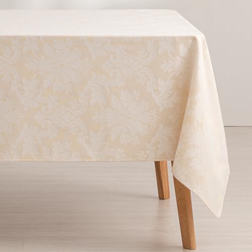 GAMUSI Tischdecke, schmutzabweisend, rechteckig, Blumenmuster, Jacquard, wasserdicht, 140 x 240 cm, Stoff, Ecru - Dama von GAMUSI