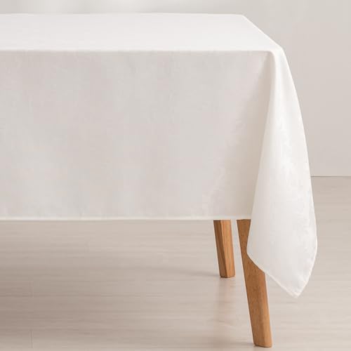 GAMUSI Tischdecke, schmutzabweisend, rechteckig, Blumenmuster, Jacquard, wasserdicht, 140 x 300 cm, Stoff, Weiß von GAMUSI