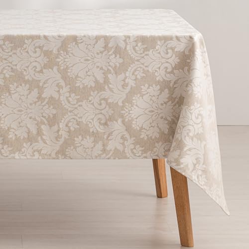 GAMUSI Tischdecke, schmutzabweisend, rechteckig, Blumenmuster, Jacquard, wasserdicht, 140 x 300 cm, Stoffgefühl, Leinenfarben von GAMUSI