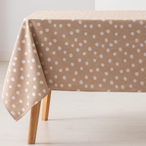 GAMUSI Tischdecke, schmutzabweisend, rechteckig, kleine Punkte, einfarbig, Jacquard, wasserdicht, 140 x 300 cm, Stoff, Taupe von GAMUSI