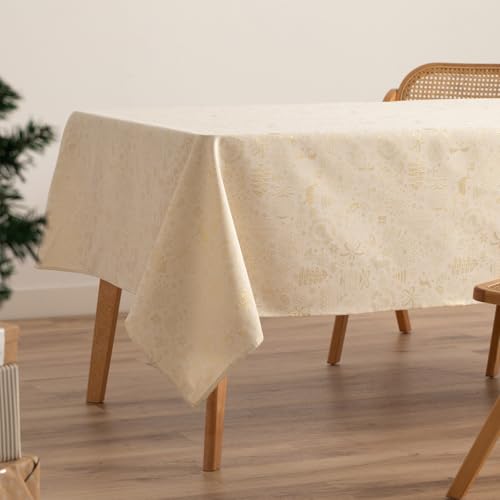 GAMUSI Tischdecke Weihnachten Jacquard Jacquard Gold Garn Esstisch rechteckig Weihnachtsdekoration 140x100cm Gold von GAMUSI