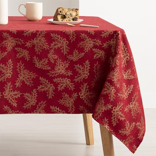 GAMUSI Tischdecke für Weihnachten, Jacquard, Goldgarn, Esstisch, rechteckig, Weihnachtsdekoration, 140 x 200 cm, Rot von GAMUSI