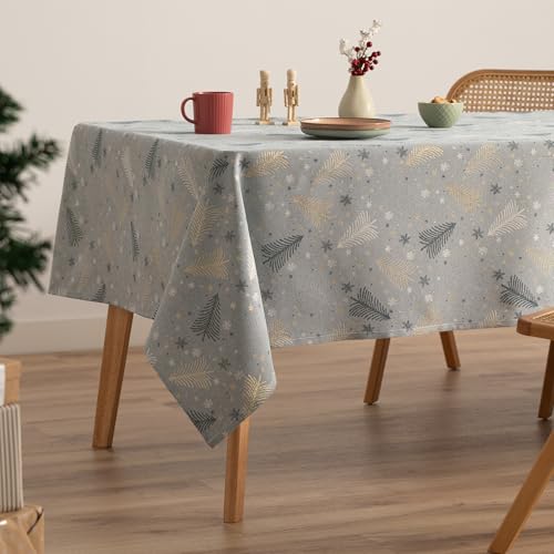 GAMUSI Tischdecke für Weihnachten, Jacquard, Goldgarn, Esstisch, quadratisch, Weihnachtsdekoration, 140 x 140 cm, Blau/Gold von GAMUSI