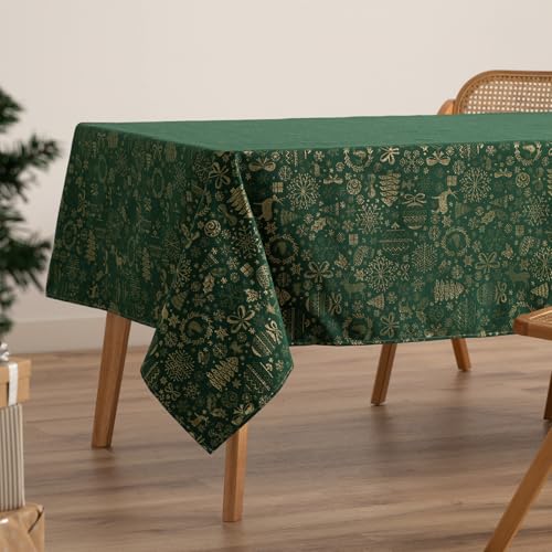 GAMUSI Tischdecke für Weihnachten, Jacquard, Goldgarn, Esstisch, quadratisch, Weihnachtsdekoration, 140 x 140 cm, Grün von GAMUSI