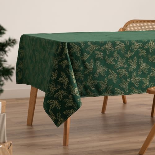 GAMUSI Tischdecke für Weihnachten, Jacquard, Goldgarn, Esstisch, quadratisch, Weihnachtsdekoration, 140 x 240 cm, Grün von GAMUSI