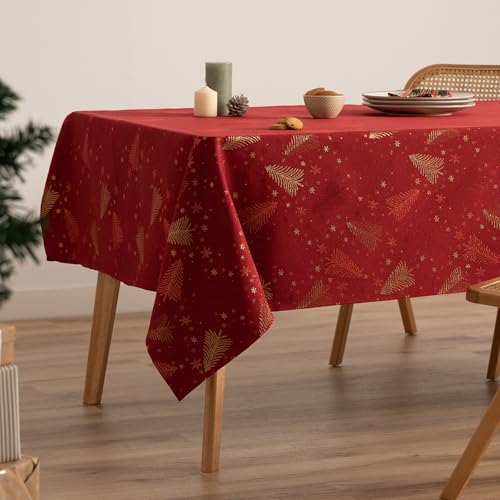 GAMUSI Tischdecke für Weihnachten, Jacquard, Goldgarn, Esstisch, rechteckig, Weihnachtsdekoration, 140 x 200 cm, Rot von GAMUSI