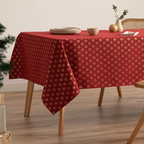 GAMUSI Tischdecke für Weihnachten, Jacquard, Goldgarn, Esstisch, rechteckig, Weihnachtsdekoration, 140 x 200 cm, Rot von GAMUSI