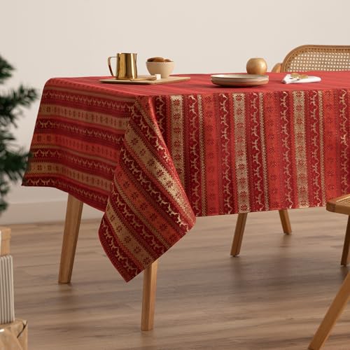 GAMUSI Tischdecke für Weihnachten, Jacquard, Goldgarn, Esstisch, rechteckig, Weihnachtsdekoration, 140 x 200 cm, Rot von GAMUSI