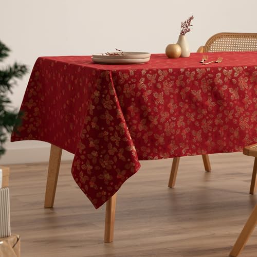 GAMUSI Tischdecke für Weihnachten, Jacquard, Goldgarn, Esstisch, rechteckig, Weihnachtsdekoration, 140 x 200 cm, Rot von GAMUSI