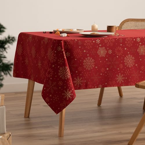 GAMUSI Tischdecke für Weihnachten, Jacquard, Goldgarn, Esstisch, rechteckig, Weihnachtsdekoration, 140 x 240 cm, Rot von GAMUSI