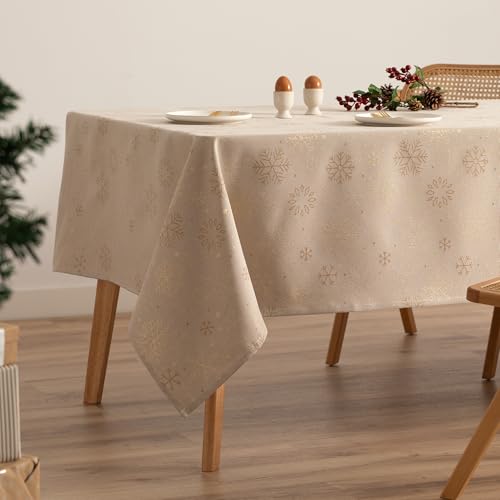 GAMUSI Tischdecke für Weihnachten, Jacquard, Goldgarn, Esstisch, rechteckig, Weihnachtsdekoration, 140 x 300 cm, Beige/Gold von GAMUSI