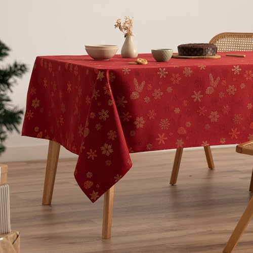 GAMUSI Tischdecke für Weihnachten, Jacquard, Goldgarn, Esstisch, rechteckig, Weihnachtsdekoration, 140 x 300 cm, Rot von GAMUSI