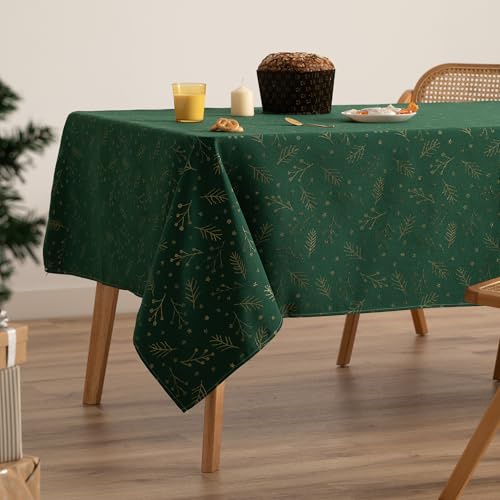 GAMUSI Tischdecke für Weihnachten, Jacquard, Goldgarn, Esstisch, rechteckig, Weihnachtsdekoration, 140 x 350 cm, Grün von GAMUSI