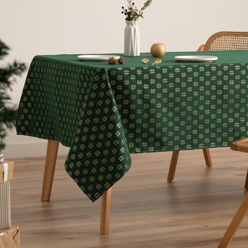 GAMUSI Tischdecke für Weihnachten, Jacquard, Goldgarn, Esstisch, rechteckig, Weihnachtsdekoration, 140 x 350 cm, Grün von GAMUSI