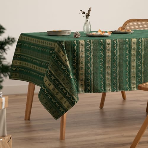 GAMUSI Tischdecke für Weihnachten, Jacquard, Goldgarn, Esstisch, rechteckig, Weihnachtsdekoration, 140 x 350 cm, Grün von GAMUSI