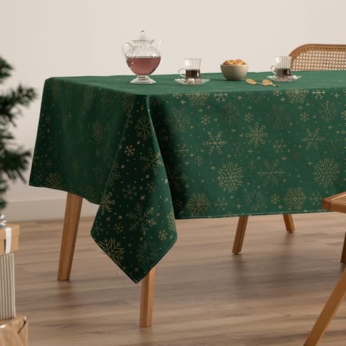 GAMUSI Tischdecke für Weihnachten, Jacquard, Goldgarn, Esstisch, rechteckig, Weihnachtsdekoration, 140 x 350 cm, Grün von GAMUSI