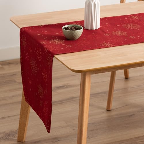 GAMUSI Tischläufer für Weihnachten, Jacquard, Goldgarn, Esstisch, Küche, Weihnachtsdekoration, 45 x 135 cm, Rot von GAMUSI