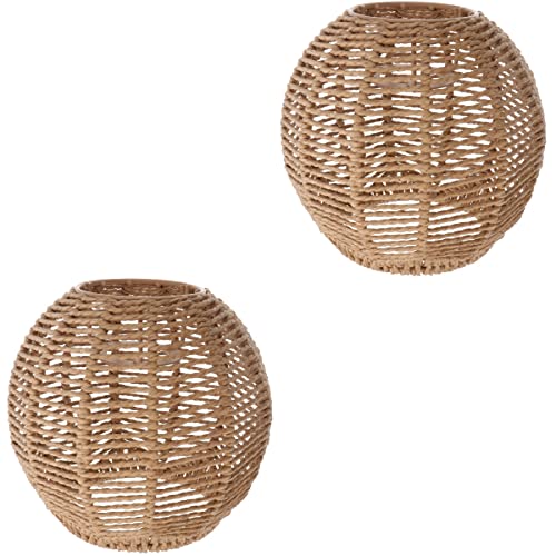 GANAZONO 2Pcs Basket Light Fixture Round Seil Rattan Lampenschirm Retro Kronleuchter Leichtdeckel Gewebter Anh?nger Lampen Shade Cafe Bar Restaurant Lampenschatten Wicker Basket Light von GANAZONO