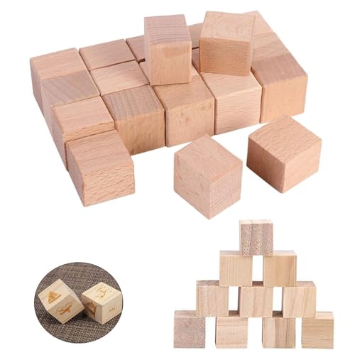 Holz Würfel, Natürliche Bastelwürfel, Mini Blanko Würfel Bastel Holz, Holzwürfel Blanko, Bastelmaterial Holz, für Puzzle, Basteln Malen, DIY Handwerk Dekoration, Nummern-Holzklötze, 30 Stück 3cm von GANILITY