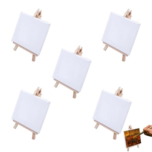 Mini Staffeleien mit Leinwand, 5 Stück, Mini-Holzstaffelei-Set, 10 x 10 cm Leinwand, mit 8 x 15 cm Staffelei Kleine, für Hochzeit Dekoration, Malhandwerk, Display von GANILITY