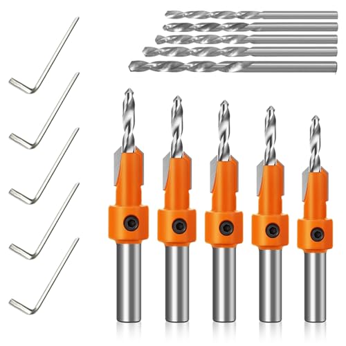 Senkbohrer-Set, Senkbohrer 5 Stück, Senker Bohrer Set für Holzbearbeitung, Holzlochbohrer, Kegelsenker-Bohrer-Set, Senkbohrung, für Holz, Aluminiumlegierung Senken, Öffnung von GANILITY