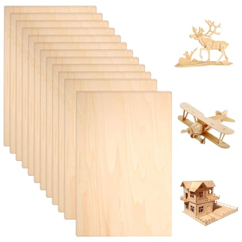 SperrholzPlatten, 12 Stück Balsa Holz Platten 1.5mm, Multiplexplatten, Birkensperrholz, Holzplatten Basteln, für DIY Handwerk Basteln oder Modellbau, Modellieren, Gravieren (200 x 100 mm) von GANILITY