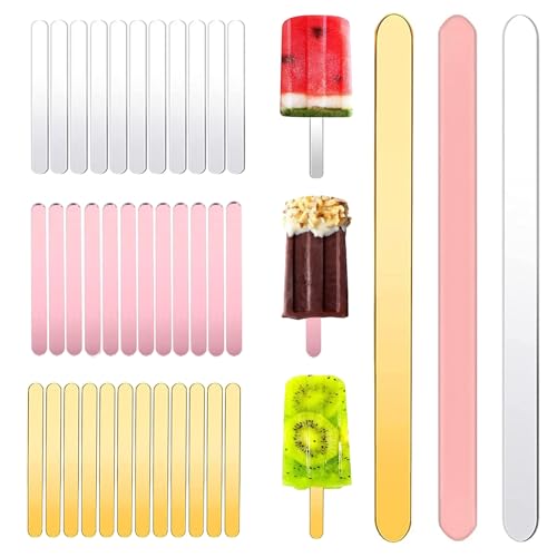 Wiederverwendbare Acryl Eisstiele, 36 Stück Acryl Cakesicle Sticks, Mini-Eiscreme-Sticks, für Desserts, Kuchen, Partys, Basteln DIY,3 Farben (Entfernen Sie die Schutzfolie bei der Verwendung) von GANILITY