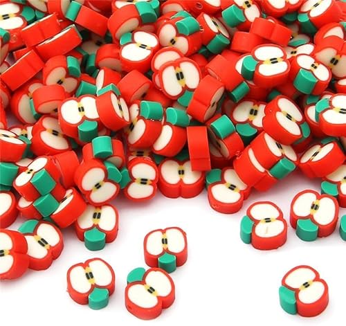 50 Stück 1,6 mm rote Apfel-Perlen, handgefertigte Polymer-Ton-Perlen, Apfelscheiben-Form, lose Perlen, Obst-Thema, Abstandshalter, Perlen für DIY-Armbänder, Halsketten, Ohrringe, Charms, von GANPUB