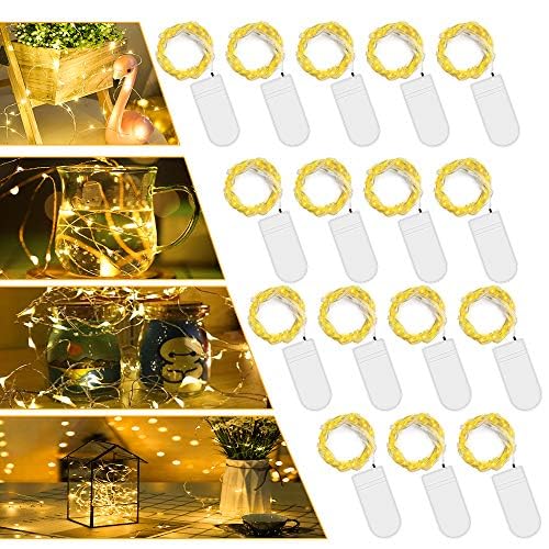 16 Stück LED Batterie Lichterkette Warmweiß, 2M 20er Mikro LED Lichterkette mit Batterie, IP65 Wasserdicht String Fairy Light Kupfer Drahtlichterkette für Party, Christmas Dekor, Flasche DIY von GAOUTO