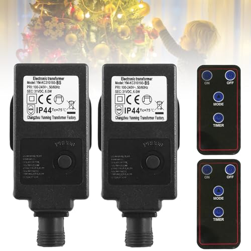 2 Stück 31V 6W LED Netzteil, 8 Modi Lichterkette Netzteil Adapter mit Timer und Speicherfunktion, IP44 Wasserdicht Transformator mit Fernbedienung, Trafo für Weihnachtsbeleuchtung und Lichterkette von GAOUTO