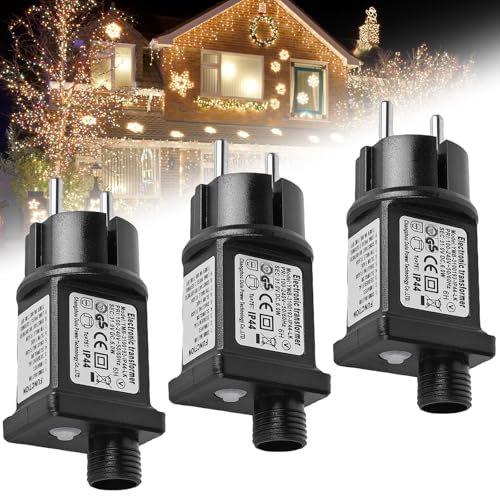 3 Stück 31V 6W LED Timer Netzteil: Lichterkette Netzteil Adapter 8 Modi mit Speicherfunktion, LED Niederspannungs Transformator, IP44 Adapter Trafo für Weihnachtsbeleuchtung und Lichterkette von GAOUTO