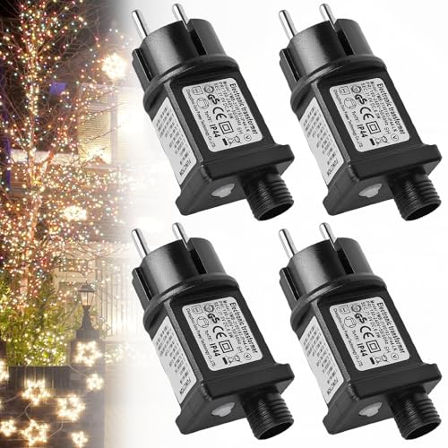 4 Stück 31V 6W LED Timer Netzteil: Lichterkette Netzteil Adapter 8 Modi mit Speicherfunktion, LED Niederspannungs Transformator, IP44 Adapter Trafo für Weihnachtsbeleuchtung, Lichterkette von GAOUTO