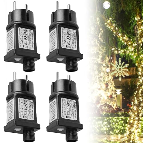 4 Stück 31V 6W LED Timer Netzteil: Lichterkette Netzteil Adapter 8 Modi mit Speicherfunktion, LED Niederspannungs Transformator, IP44 Adapter Trafo für Weihnachtsbeleuchtung, Lichterkette von GAOUTO