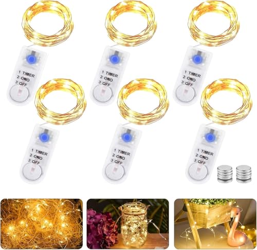 GAOUTO 6 Stk 2M 20LED Lichterkette Batterie mit Timer, LED Micro Batterie-betrieben Kupfer Drahtlichterkette Weihnachtsbeleuchtung für Zimmer, Innen, Weihnachten, Außen, Party, Hochzeit, DIY von GAOUTO