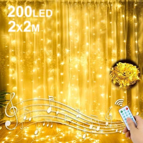 GAOUTO Lichtervorhang 2m x 2m: 200 LEDs USB Lichterketten Vorhang IP44 Wasserdicht mit 8 Lichtmodi und Fernbedienung Timer, Lichtervorhang innen dekoration deko für Party, Weihnachten, Hochzeit von GAOUTO