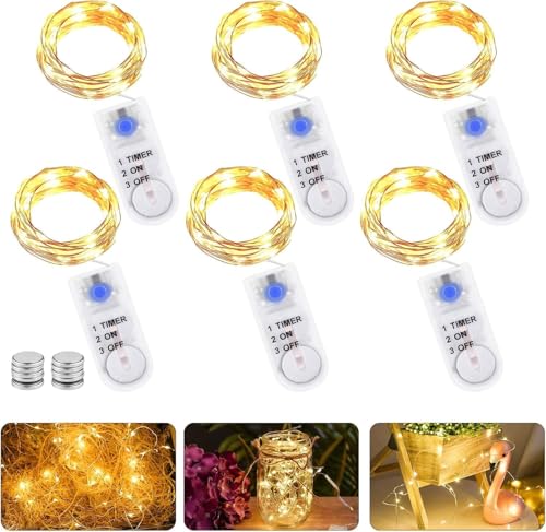 LED Lichterkette Batterie mit Timer, 6 Stk 2M 20LED Micro Batterie-betrieben Kupfer Drahtlichterkette Weihnachtsbeleuchtung für Zimmer, Innen, Weihnachten, Außen, Party, Hochzeit, DIY von GAOUTO