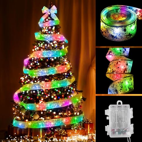 Weihnachtsband Lichter, 10M 100 LED Weihnachtsbaum Lichterband, Batteriebetrieben LED Band Weihnachtsbeleuchtung für Urlaub, Party, Hochzeiten,Innen und Außenbereich Weihnachtsdekoration (Gold) von GAOUTO