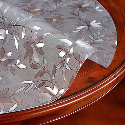 Transparente Tischschutz PVC Tischdecke-Abwischbare,Olbeständig,Kratzfest,Tischfolie,Tischschutzfolie-für Esstisch Couchtisch Und Schreibtisch,Matte Texture Blütenform,Rund (Dicke 2mm, Ø 130cm) von GYUEZX