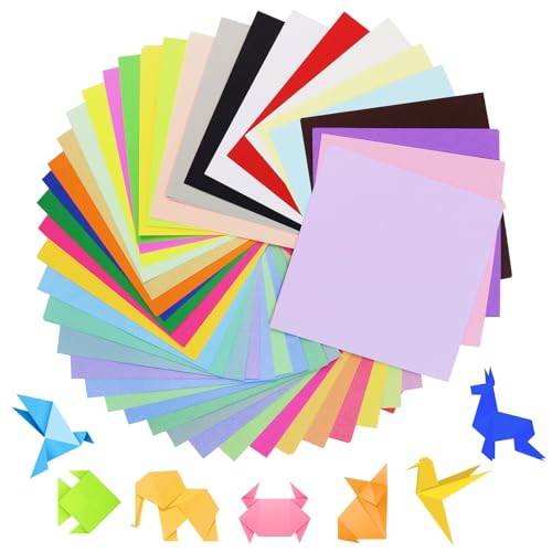 Origami-Papier-Set, 15,2 x 15,2 cm, 50 Farben, 100 Blatt, farbiges Papier für Handwerk und Kunst, Konstruktionspapier, verschiedene Farben, einfach und aufwendig faltbar (doppelseitig) von GAQWOK