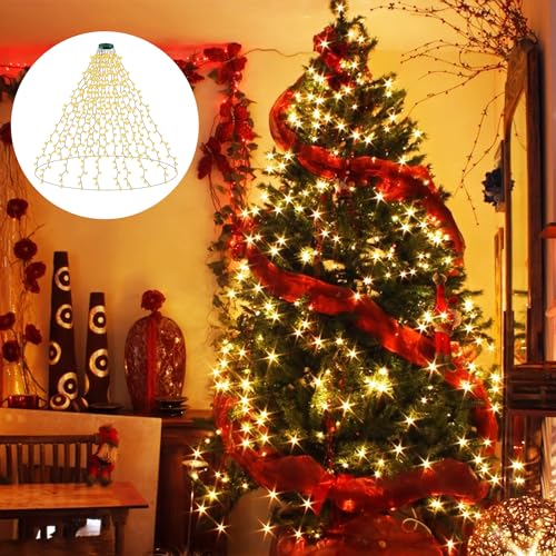 GARITE Lichterkette Weihnachtsbaum, 2M 400LED Christbaumbeleuchtung mit Ring und 16 Girlanden, LED Weihnachtsbaumbeleuchtung Weihnachtsbaum Lichterkette für 150cm, 180cm, 210cm, 240cm Tannenbaum von GARITE