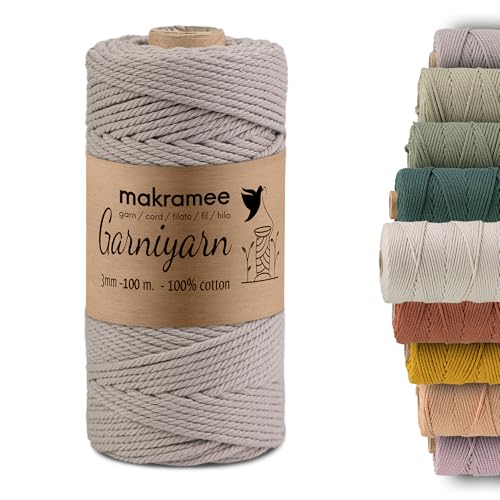 GARNIYARN Premium Makramee Garn 3mm– Weiches Baumwollseil für Makramee, DIY-Bastelprojekte, Wandbehänge, Pflanzenhänger und Wohnaccessoires – 100% Natürlich Cotton 3mm, 100m (Simply Taupe) von GARNIYARN