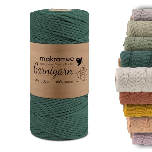 GARNIYARN Premium Makramee Garn 3mm– Weiches Baumwollseil für Makramee, DIY-Bastelprojekte, Wandbehänge, Pflanzenhänger und Wohnaccessoires – 100% Natürlich Cotton 3mm,100m (Christmas Tree) von GARNIYARN