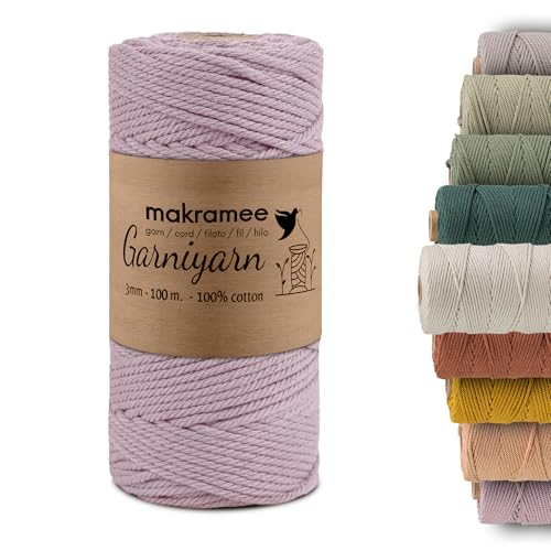 GARNIYARN Premium Makramee Garn 3mm – Weiches Baumwollseil für Makramee, DIY-Bastelprojekte, Wandbehänge, Pflanzenhänger und Wohnaccessoires – 100% Natürlich Cotton 3mm,100m (Old Rose) von GARNIYARN