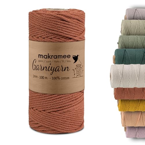 GARNIYARN Premium Makramee Garn 3mm– Weiches Baumwollseil für Makramee, DIY-Bastelprojekte, Wandbehänge, Pflanzenhänger und Wohnaccessoires – 100% Natürlich Cotton 3mm,100m (Terracotta) von GARNIYARN