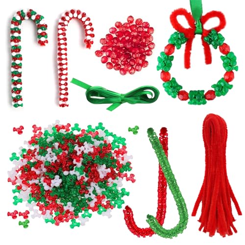 GAROMIA 1420 Stück Perlen Weihnachten Basteln Weihnachtsperlen Ornament Set Bastelset Weihnachten Kinder Zuckerstange Weihnachtsdreieck Perlen Weihnachtskranzperlen Weihnachten Basteln von GAROMIA