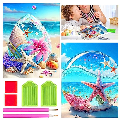 GAROMIA Diamond Painting Full Set 2 Stück 5D Diamant Painting Bilder Diamond Painting Meer Strand Diamant Painting Seesterne Diamant Painting Bilder für Erwachsene Kinder Home Wand Dekor 30x40cm von GAROMIA