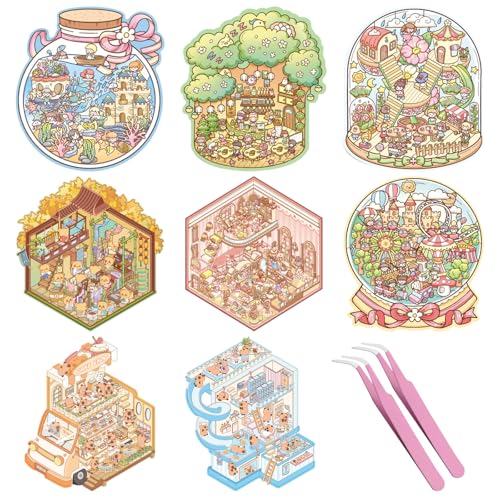 GAROMIA 3d House Sticker 8 Sets 3D Stickers Scene Miniatur Haus Sticker Cartoon Aufkleber kinder Sticker Hausbau Sticker Room 3d sticker für Erwachsene und Kinder von GAROMIA